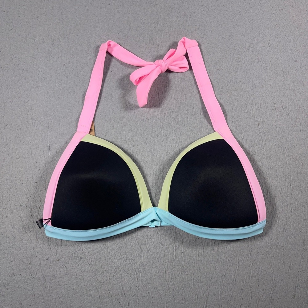 Victoria's Secret PINK Bikini Top Women L-DD‎ Colorblock Push Up Swimwear NWT